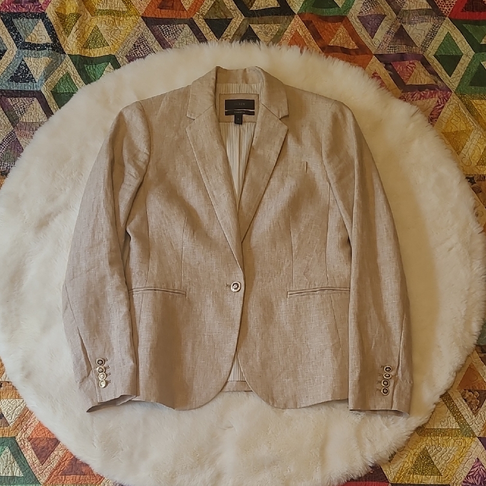 J. Crew Campell Light Tan Classic Tailored Chic Summer Linen Blazer Size 6